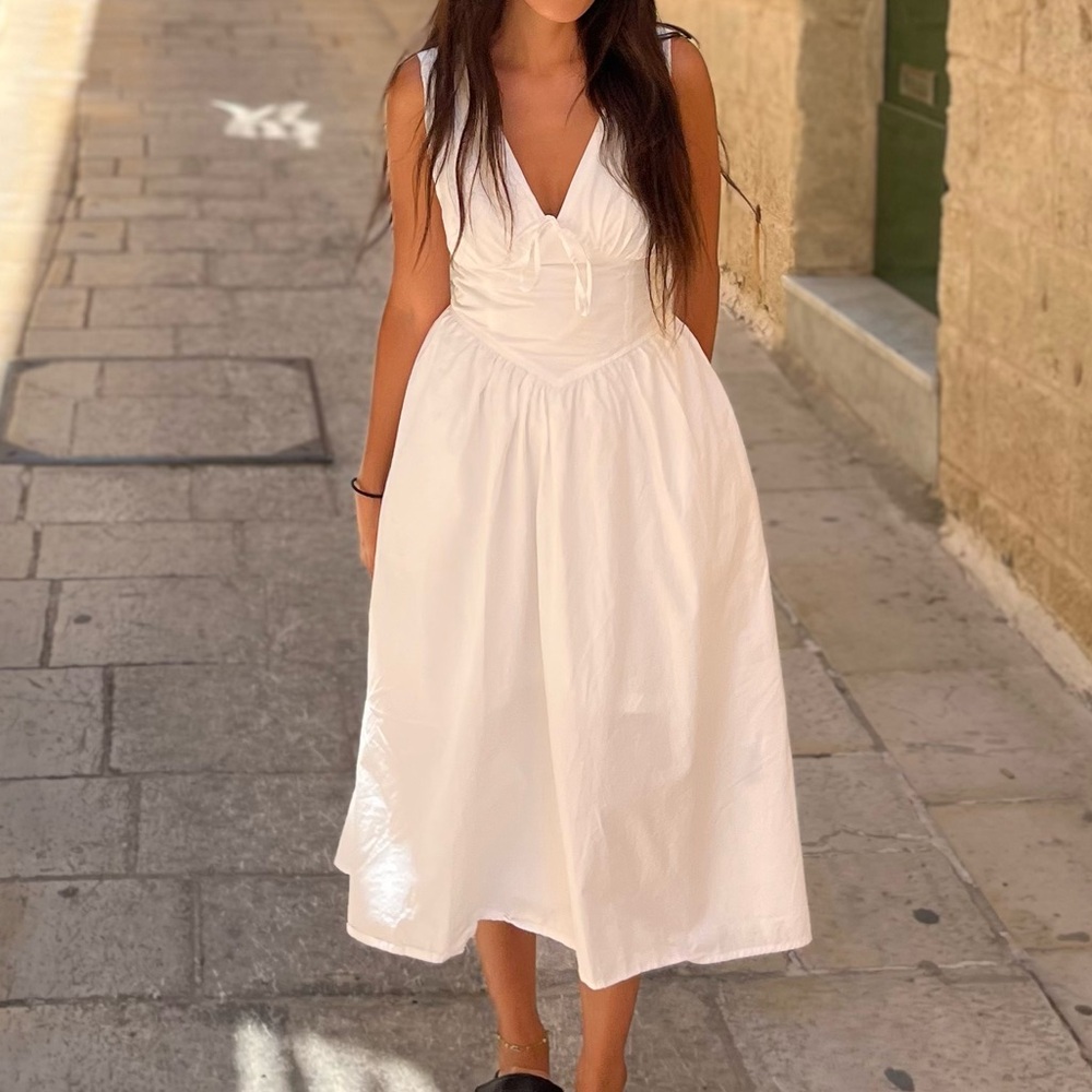 White Drop Waist Midi Dress